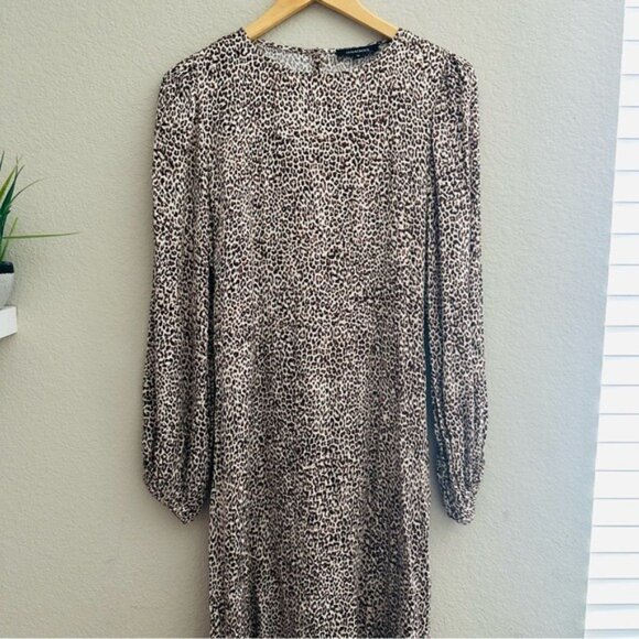 Olivaceous Tan and Black Sheath Dress with Bishop Sleeves Size Medium NWT - Picture 4 of 16